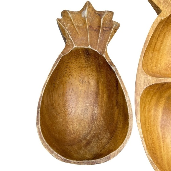 Monkey Pod Wood Serving Snack Bowl Set Carved Pineapple Vintage Tiki Decor - Picture 4 of 12